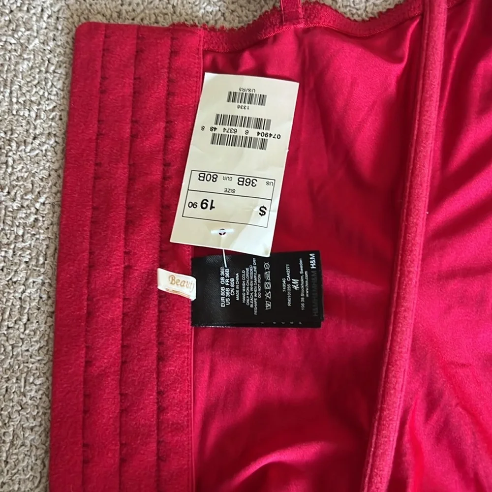 Y2K Vintage H&M Red Satin & Black Lace Boned Corset with Garter *NWT* - Size36B - Picture 4 of 14